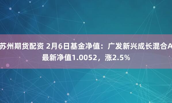 苏州期货配资 2月6日基金净值：广发新兴成长混合A最新净值1.0052，涨2.5%